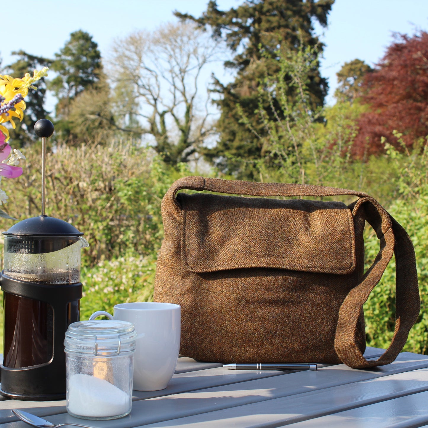 British Tweed Crossbody Bag - Chestnut Brown