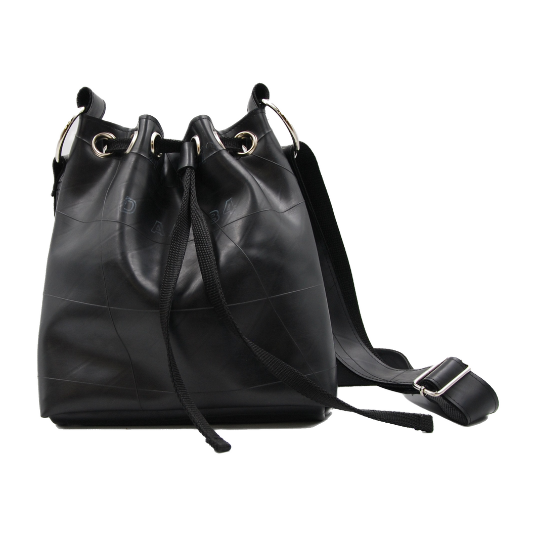 Up-cycled Rubber Inner Tube Black Bucket Bag - Eco-Friendly Buttercup Design