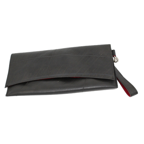 Recycled rubber wrist clutch bag red pepper lining