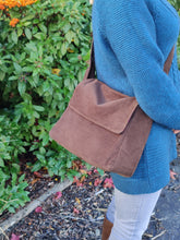 Load image into Gallery viewer, Jessamine Medium Sized Crossbody Bag in Chocolate Brown Corduroy