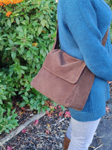 Jessamine Medium Sized Crossbody Bag in Chocolate Brown Corduroy