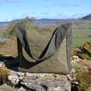 Green British Tweed and Waxed Cotton Shoulder Bag - Rosemary