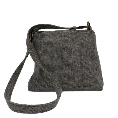 Cross Body or Shoulder Bag Neutral Grey Herringbone Tweed