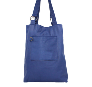 peacock blue leather slouch tote