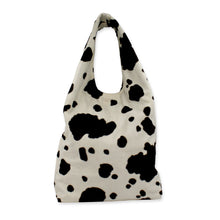 Load image into Gallery viewer, Cow print slouch bag - cream and brown cow print faux fur