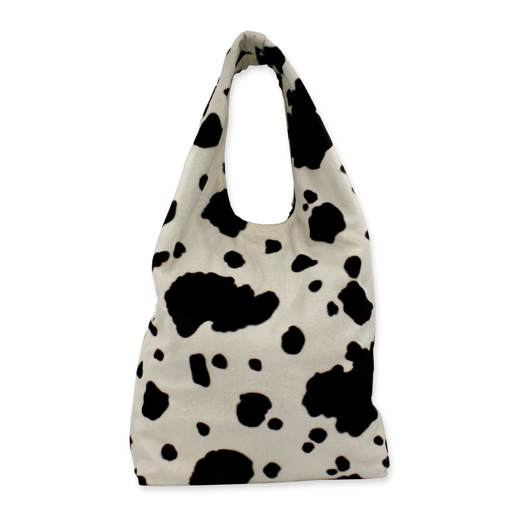 Cow print slouch bag - cream and brown cow print faux fur