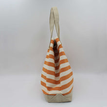 Load image into Gallery viewer, Orange striped beach bag side view