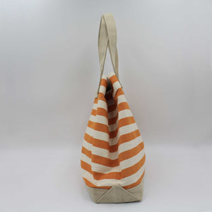 Orange striped beach bag side view