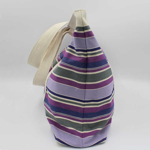 Purple striped extra large canvas beach bag side view
