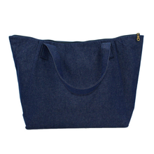 Load image into Gallery viewer, blue denim zipped top shopper or beach bag