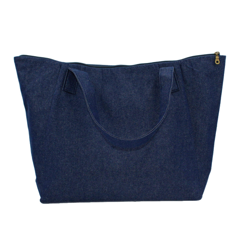 blue denim zipped top shopper or beach bag