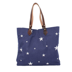 Tote in Cotton Canvas Navy & White Star